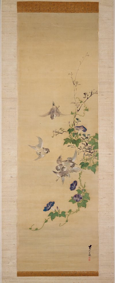 Sparrows and Morning Glory by Japanese School